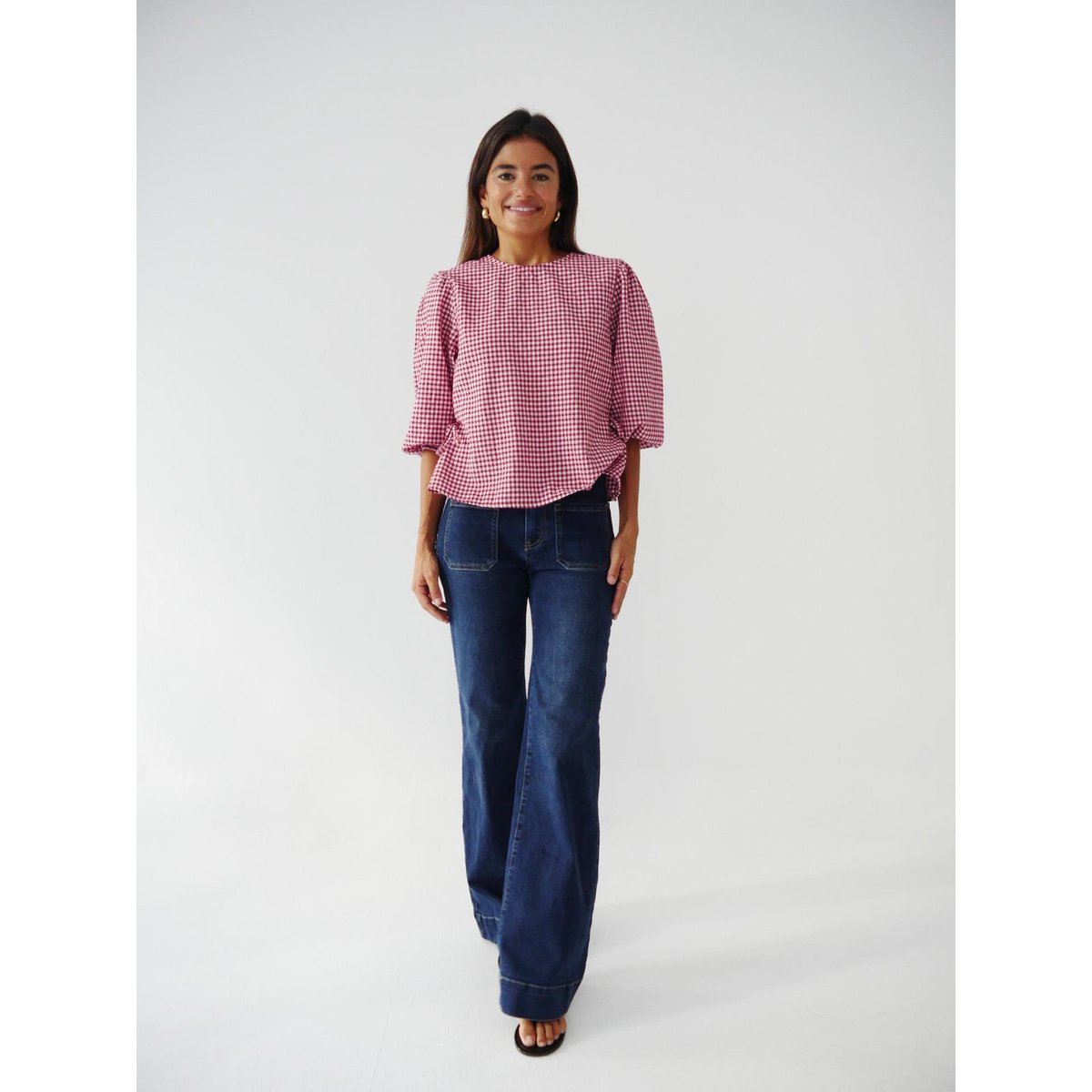 Blouse vichy manches bouffantes MIRELA bordeaux / blanc, MINDTRAVELER