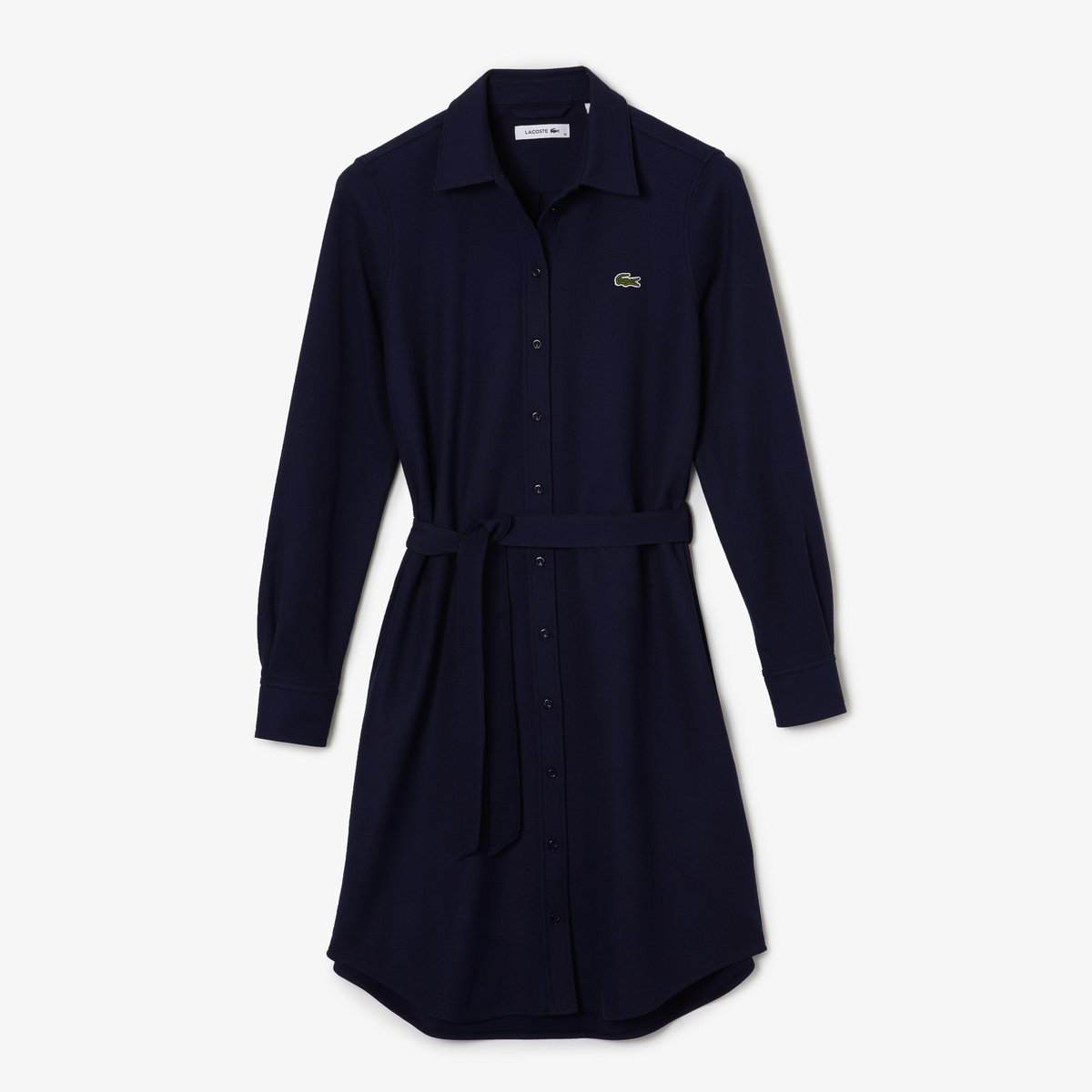 Robe polo avec taille ajustable en piqué de coton bleu-166, LACOSTE