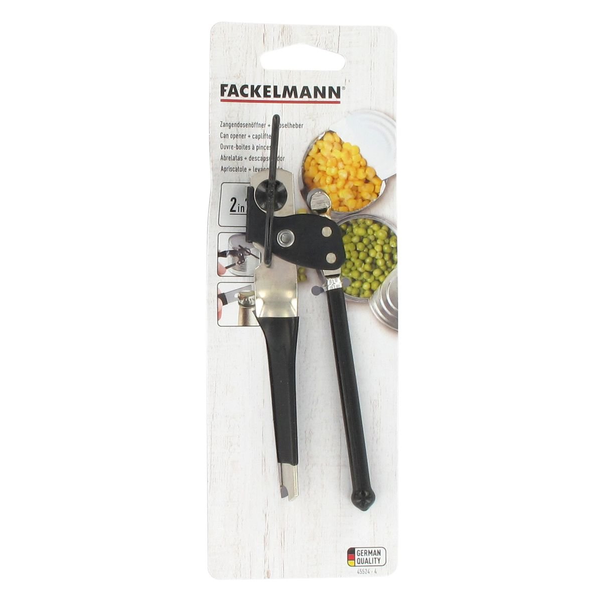 Ouvre boîte à pinces 2 en 1 noir,inox, FACKELMANN