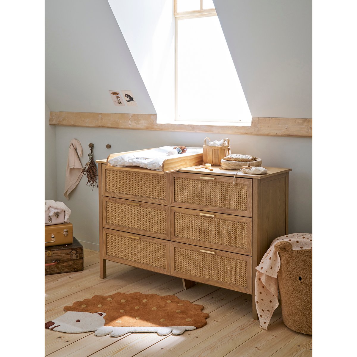 Commode double cannage avec 6 tiroirs, profondeur 42cm bois, VERTBAUDET