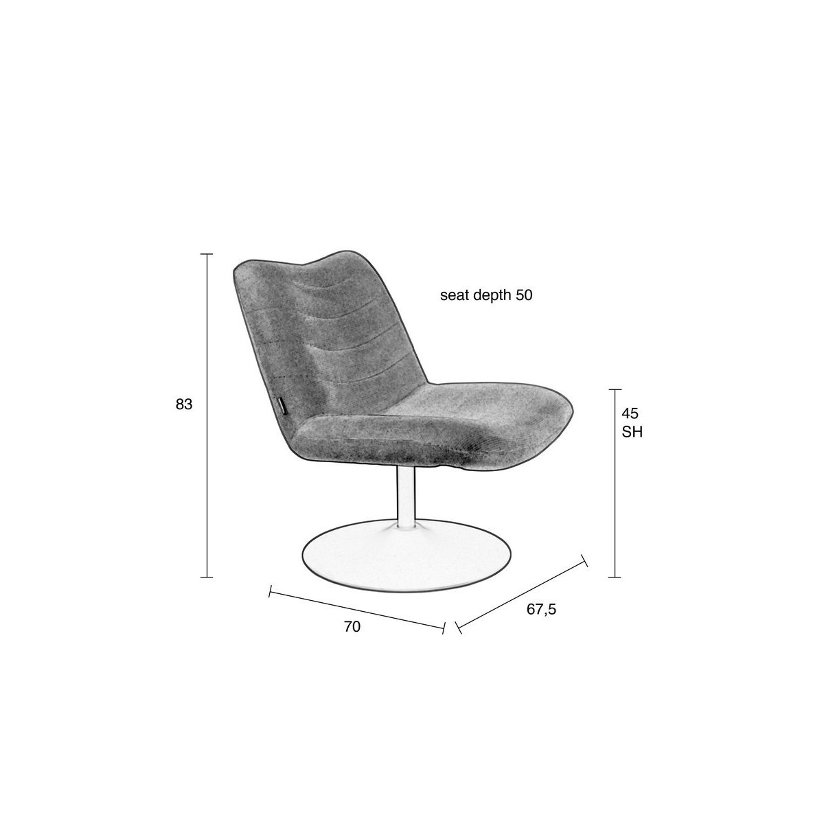 Fauteuil lounge en velours - BUBBA anthracite, ZUIVER