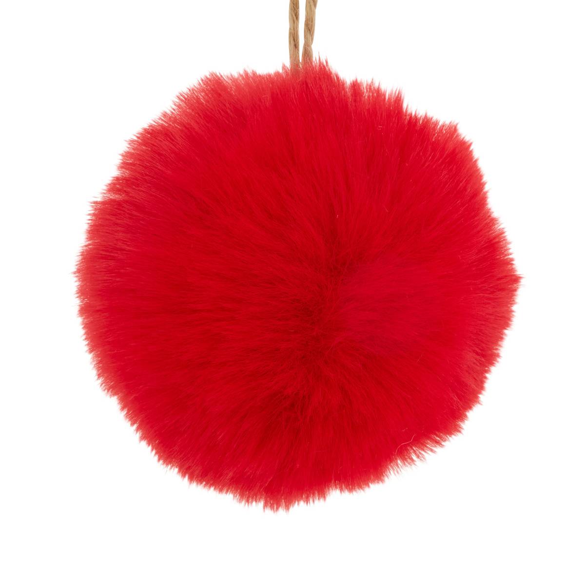 Boule de Noël en imitation fourrure rouge et blanc D. 80 mm blanc, FEERIC LIGHTS & CHRISTMAS