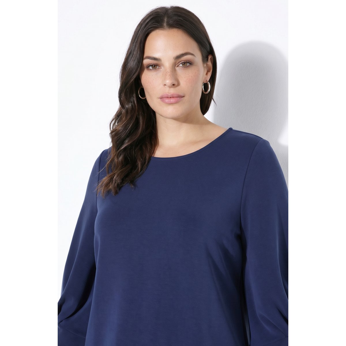 Sweat-shirt avec plis fantaisie marine, ULLA POPKEN