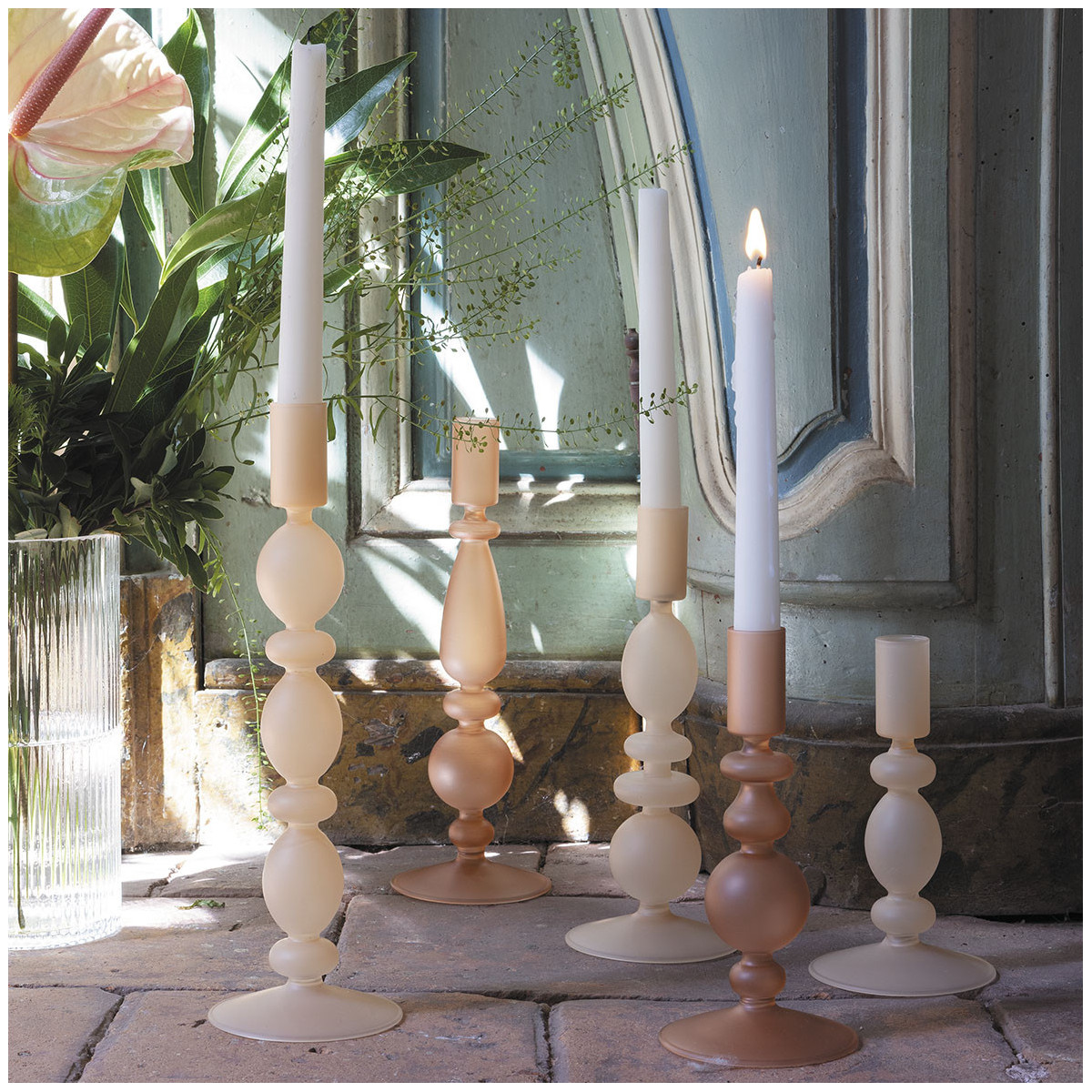 Set de 3 bougeoirs rose givré rose, MATHILDE M