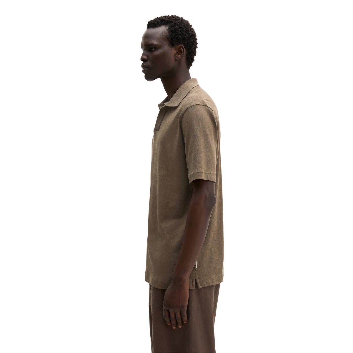 T-shirt regular en coton et lin mélangés marron foncé, MARC O'POLO