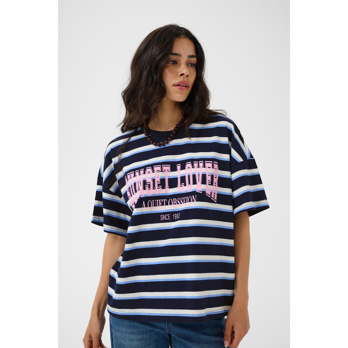 T-shirt à manches courtes bleu midnight/bright blue stripe, KAFFE