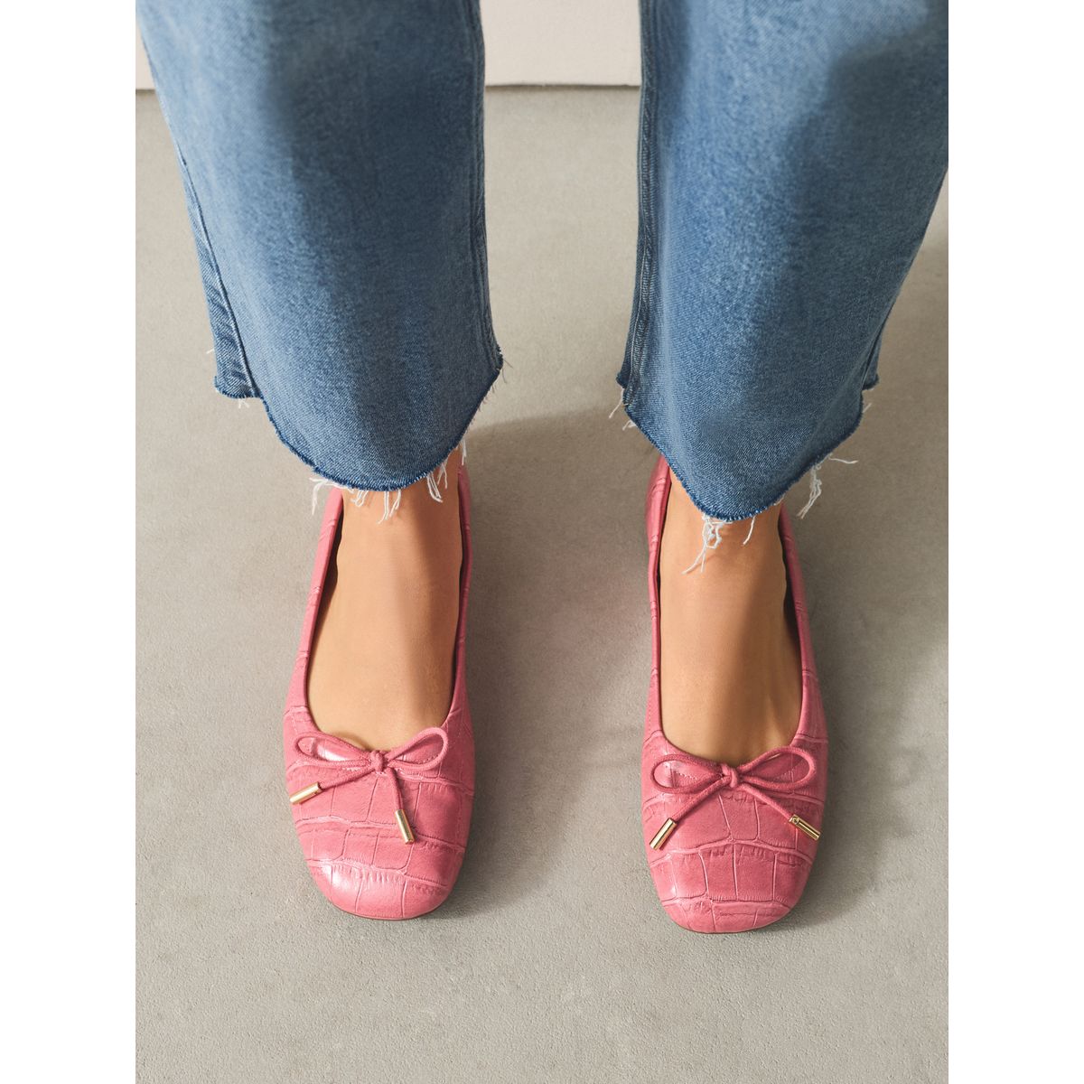 Ballerines forever comfort® à bout carré crocodile rose, NEXT