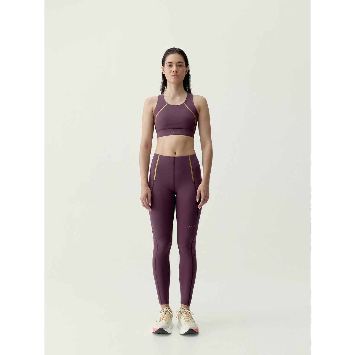 Legging de sport femme Gold 2.0 Taille extra haute effet gainant bordeaux intense, BORN