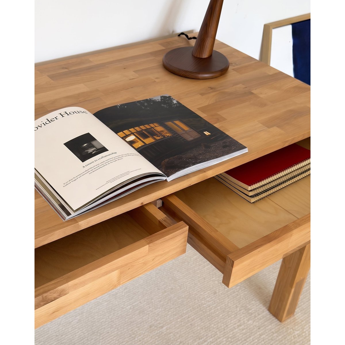 Bureau en bois d'aulne naturel naturel, HANNUN