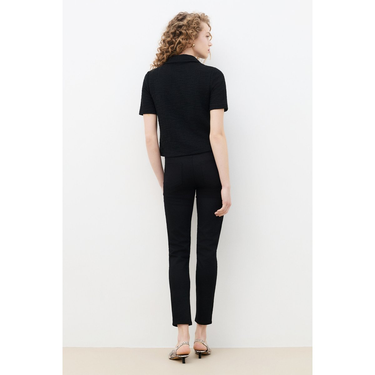 T-shirt court droit col chemise TDANIA noir, CAROLL