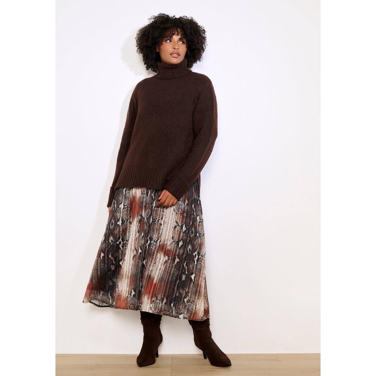 Pull col montant oversize brun fonce chocolate, LOLALIZA