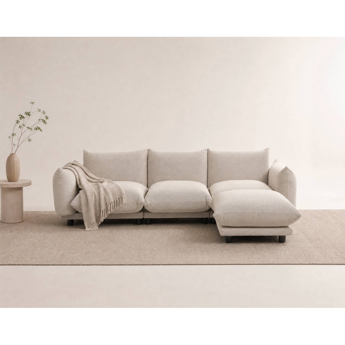 Canapé modulable d'angle velours texturé, JEANNE beige, BEST MOBILIER