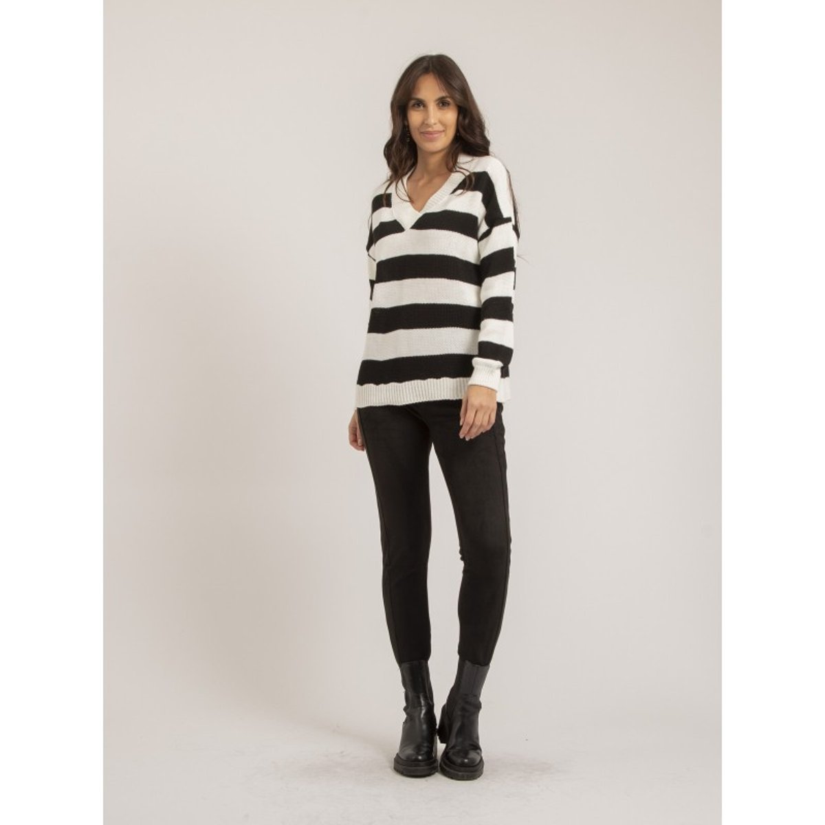 Pull Grosses Rayures Katura blanc, DONA LISA