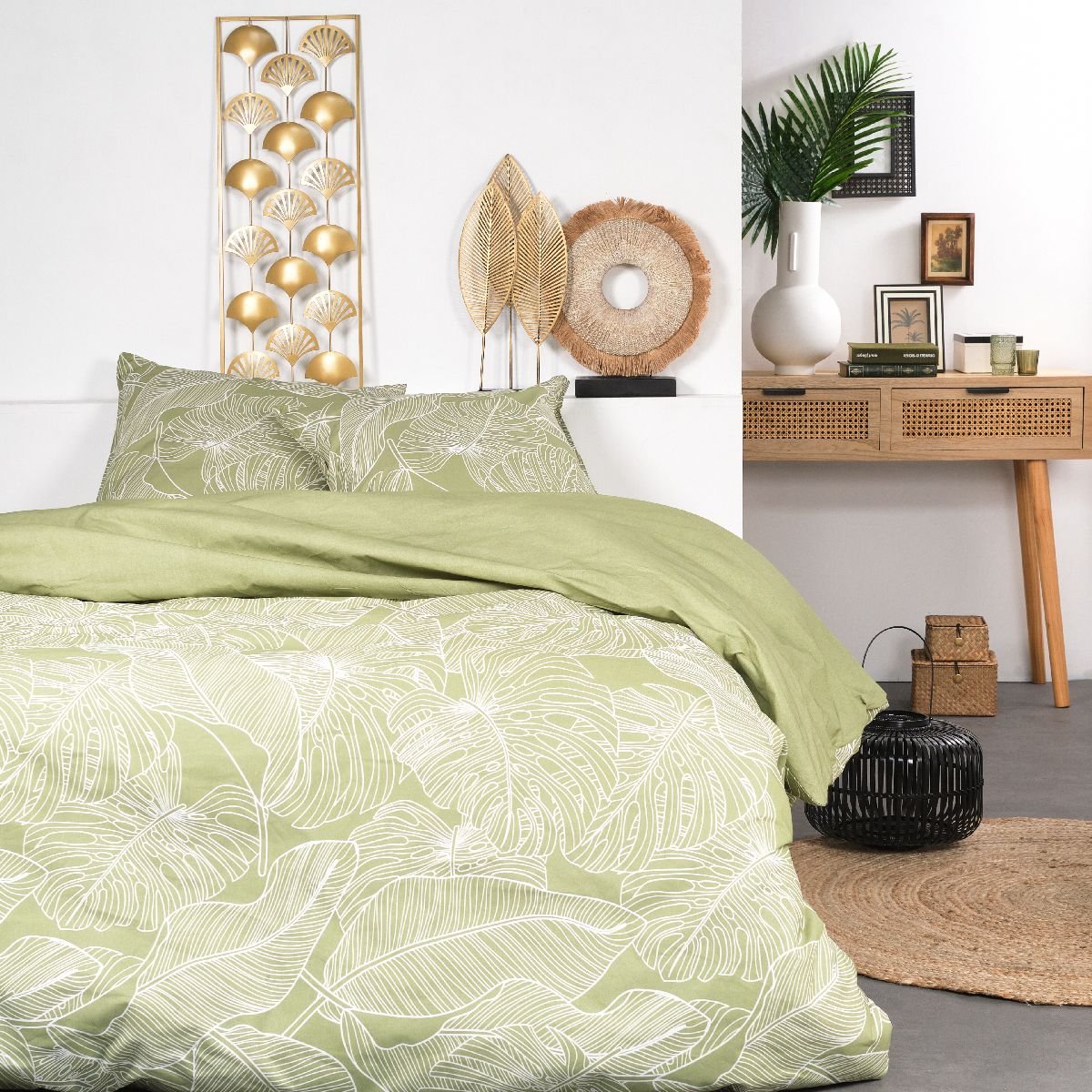 Parure de lit imprimé Floral coton SUNSHINE PAULO vert, TODAY