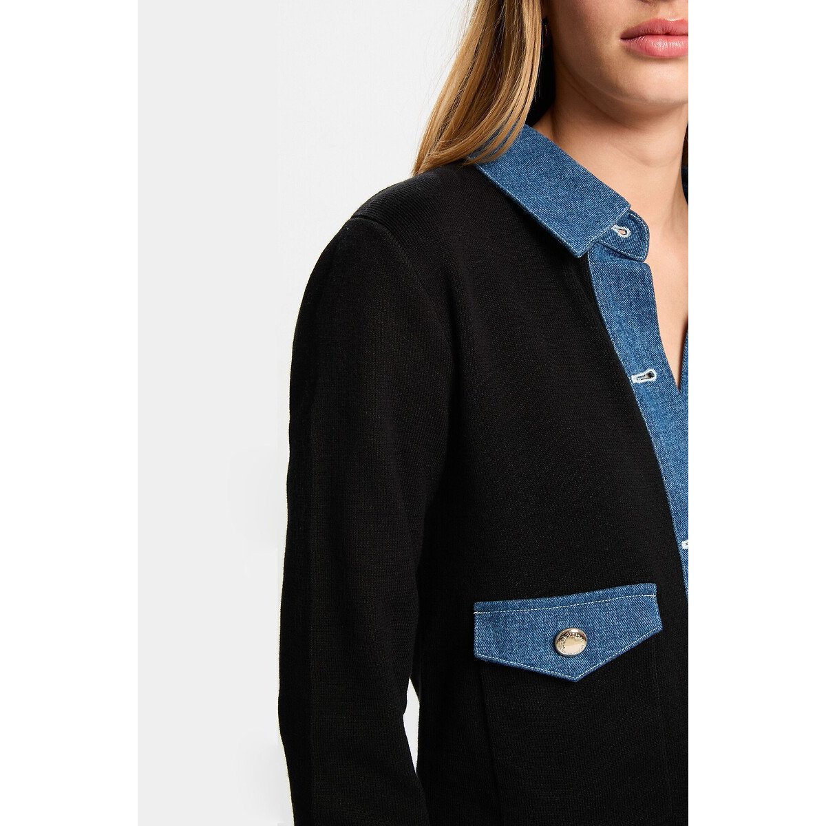 Gilet manches longues boutonné, col chemise noir, MORGAN