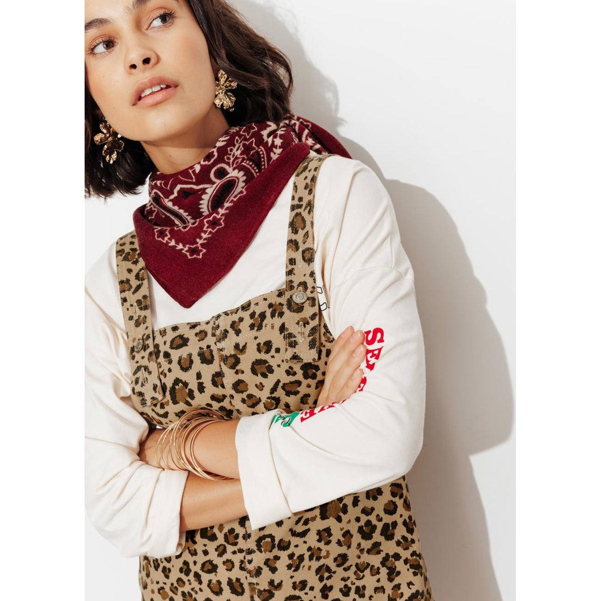 Robe-salopette léopard imprimé kaki, PROMOD