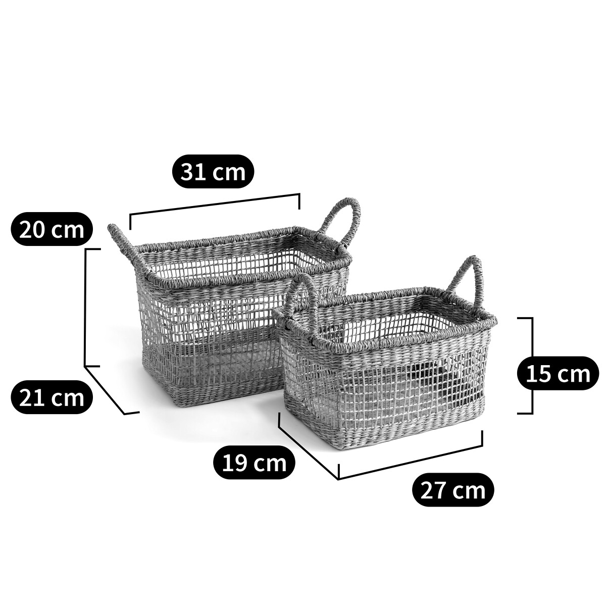 Lote de 2 cestos com pegas, em verga, Sola natural, LA REDOUTE INTERIEURS
