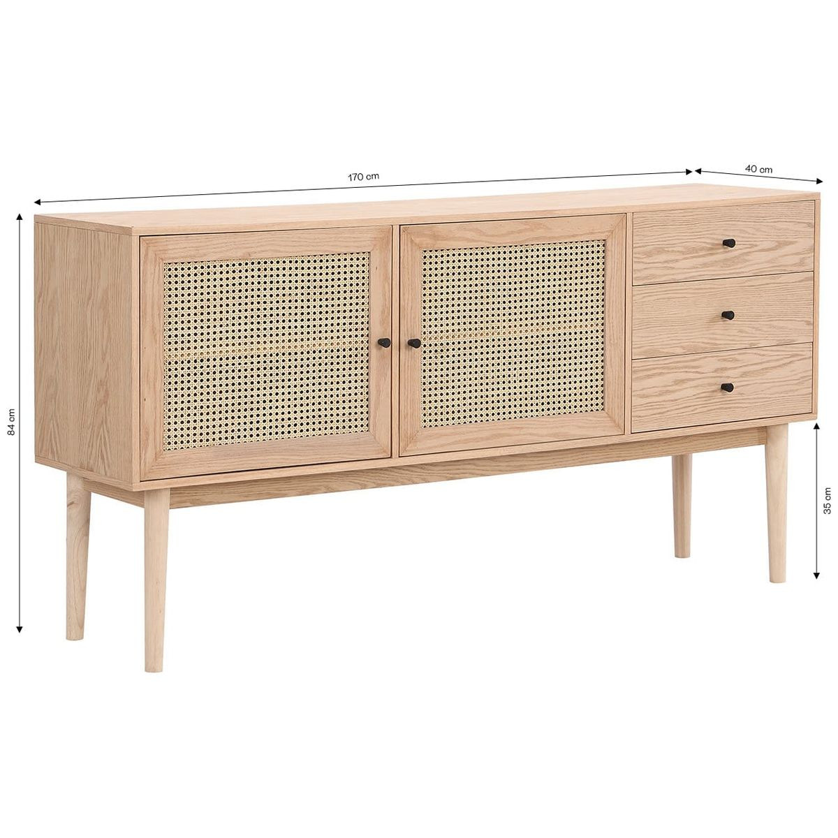 Buffet 2 portes 3 tiroirs en cannage et bois - EDEN naturel, HOMIFAB