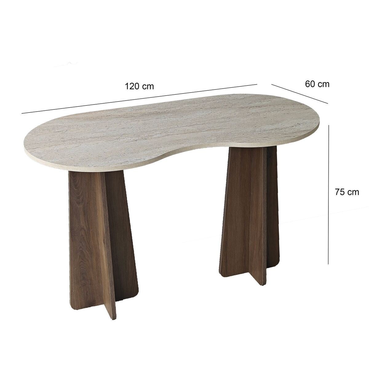 Bureau avec plateau forme organique COMO noyer / travertin, CALICOSY