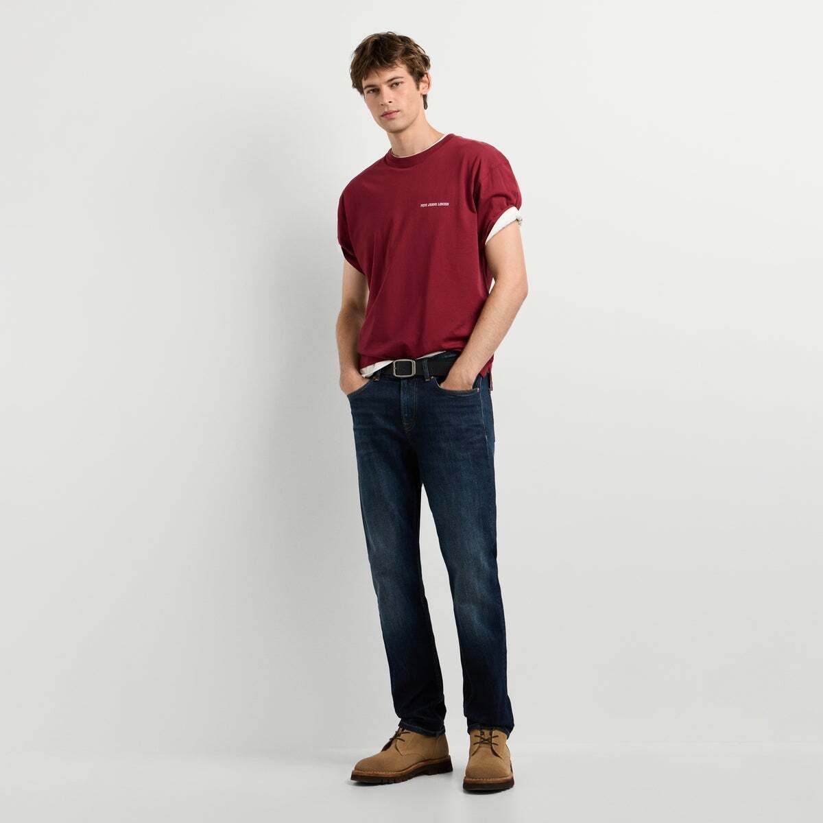 T-Shirt À Coupe Casual Avec Imprimé Au Dos rouge vin rubis, PEPE JEANS