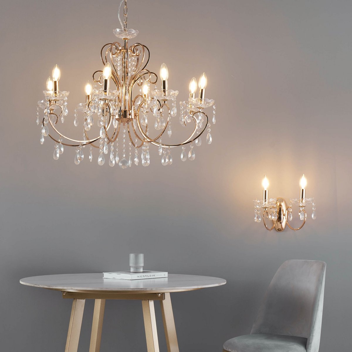 Grand lustre baroque en métal doré - PAVIA doré rose, KOSILUM