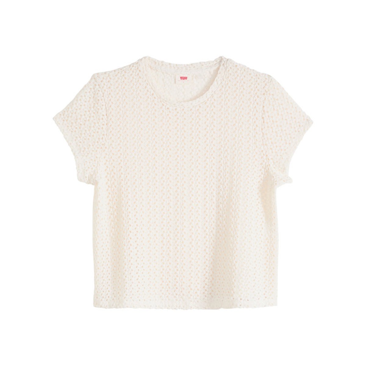Top écru uni coupe droite avec effet maille ajourée sur le pourtour beige, LEVI'S