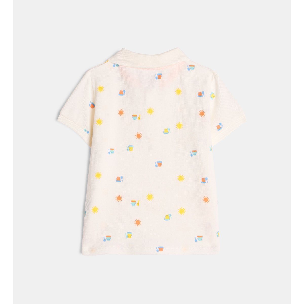 Polo droit marty motifs en coton bio piqué écru et multicolore, CADET ROUSSELLE