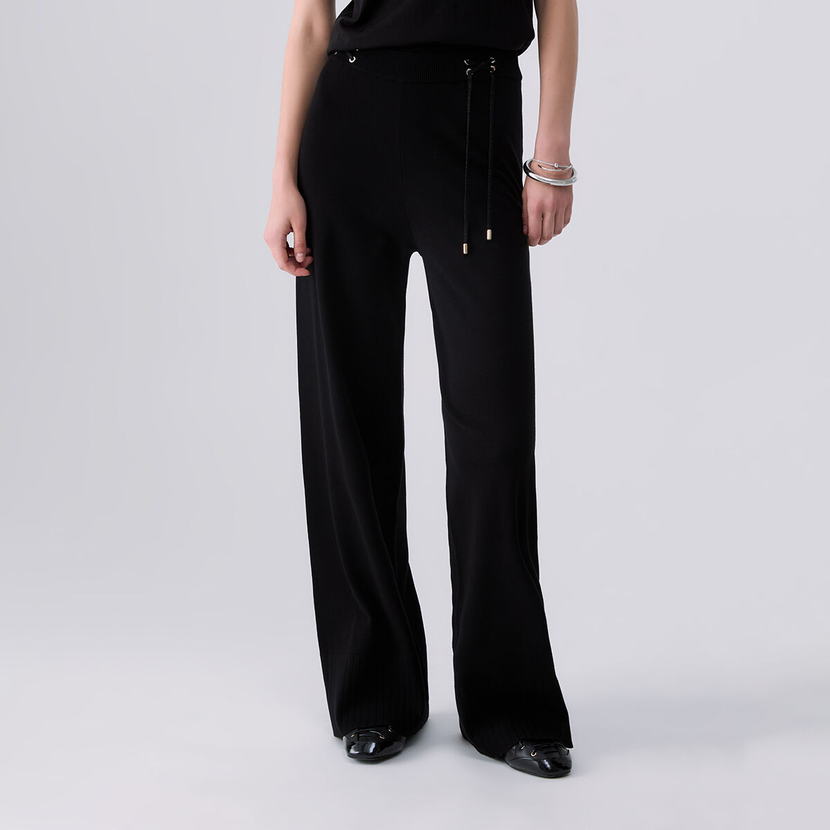 Pantalon en maille à lacets noir, LIU JO