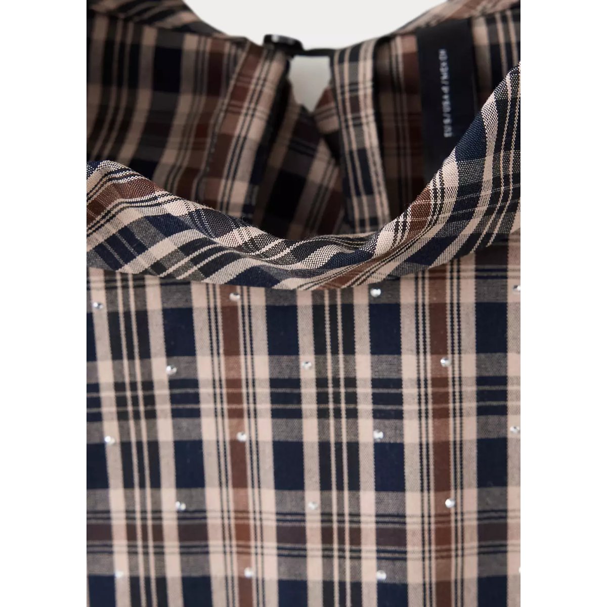 Blouse à carreaux avec strass marron, MANGO
