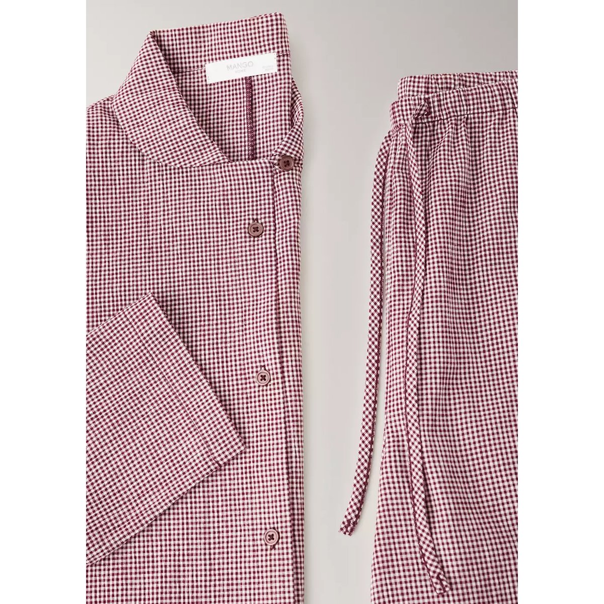 Pyjama deux pièces coton carreaux vichy bordeaux, MANGO