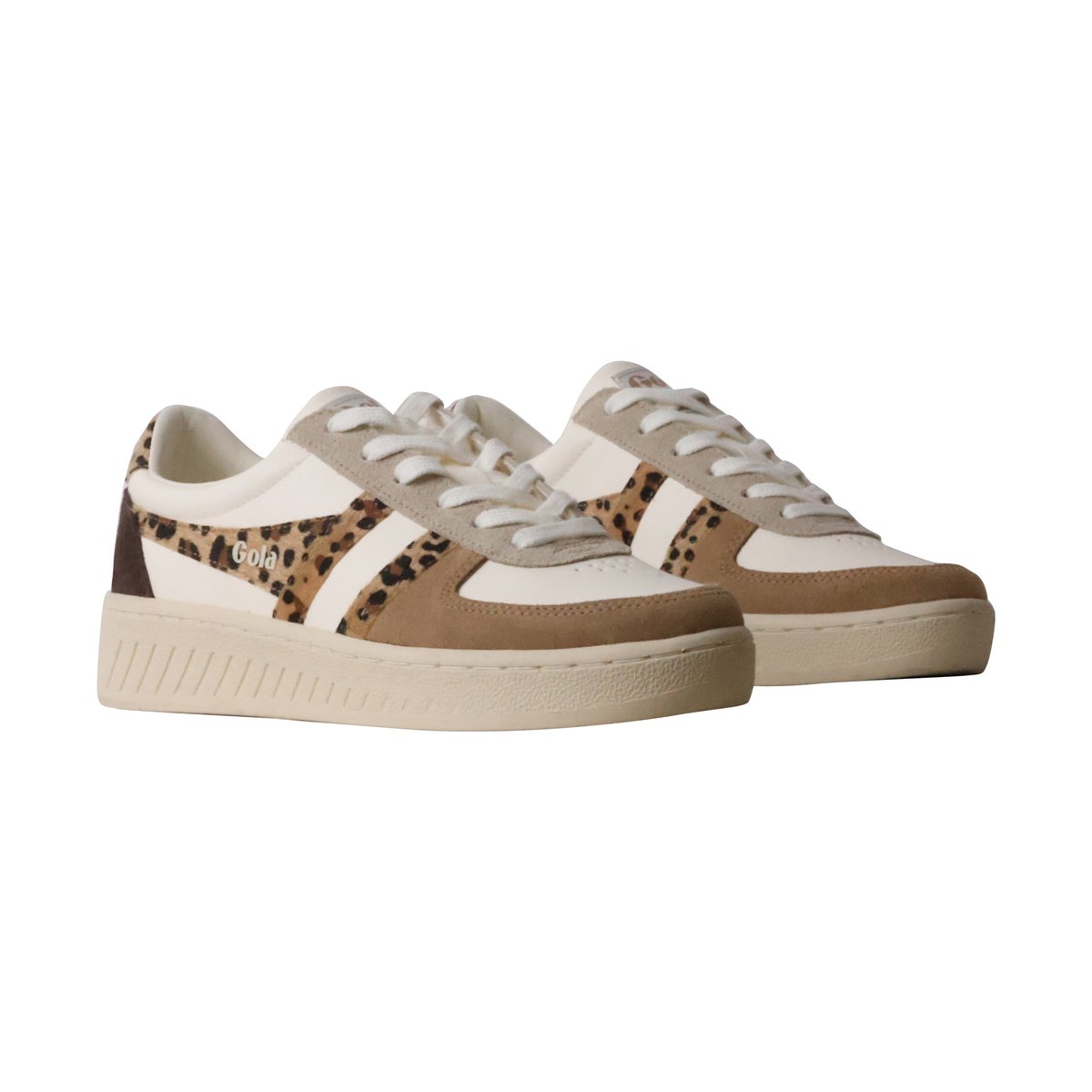 Basket Cuir Grandslam Safari Quadrant blanc cassé/caramel clair/leopard, GOLA