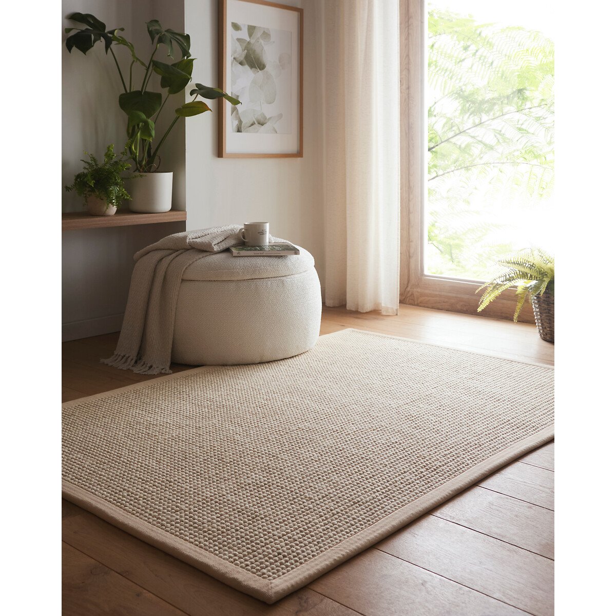 Herringbone Border Boucle Rug beige, SO'HOME