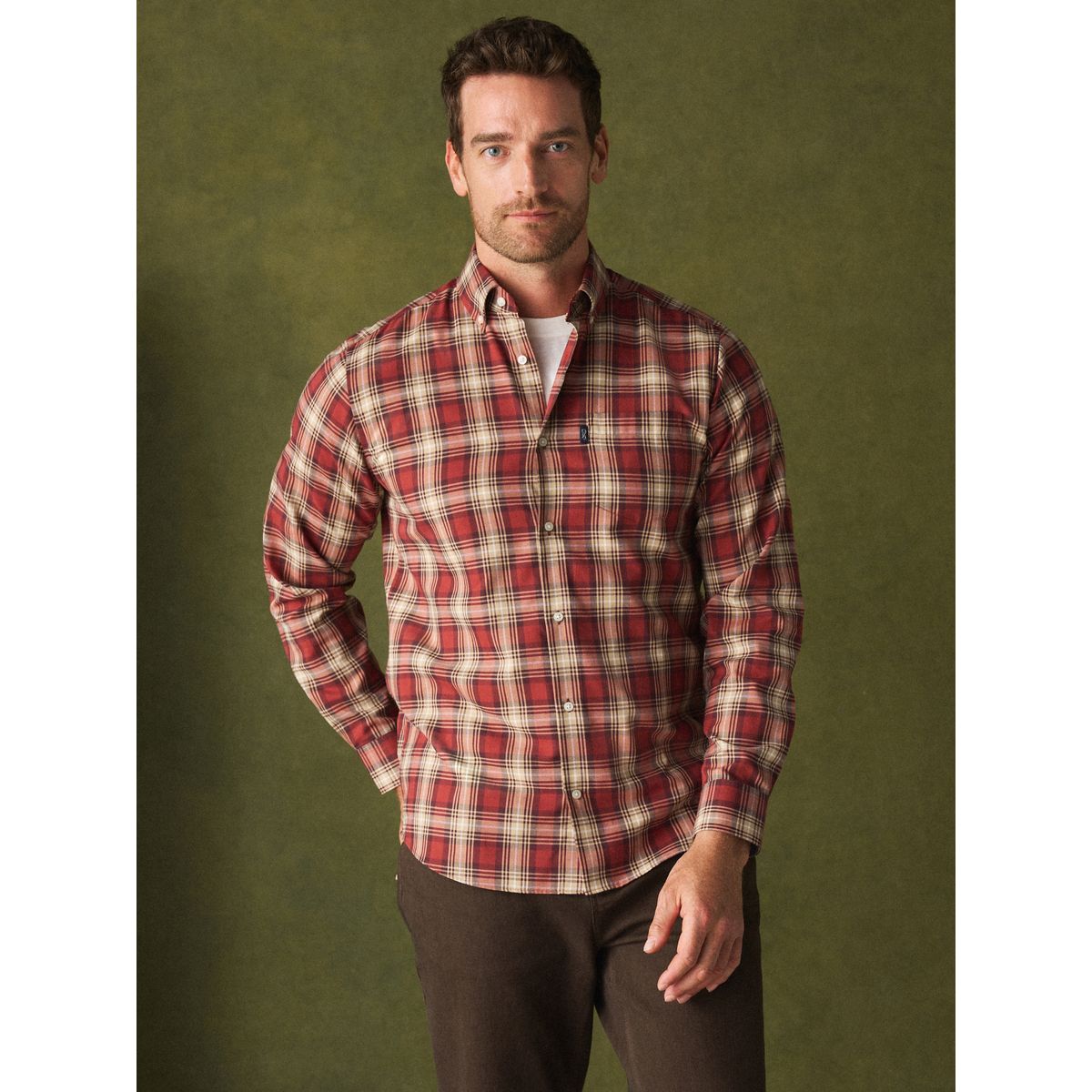 Chemise oxford standard boutonnée rouge à carreaux, NEXT