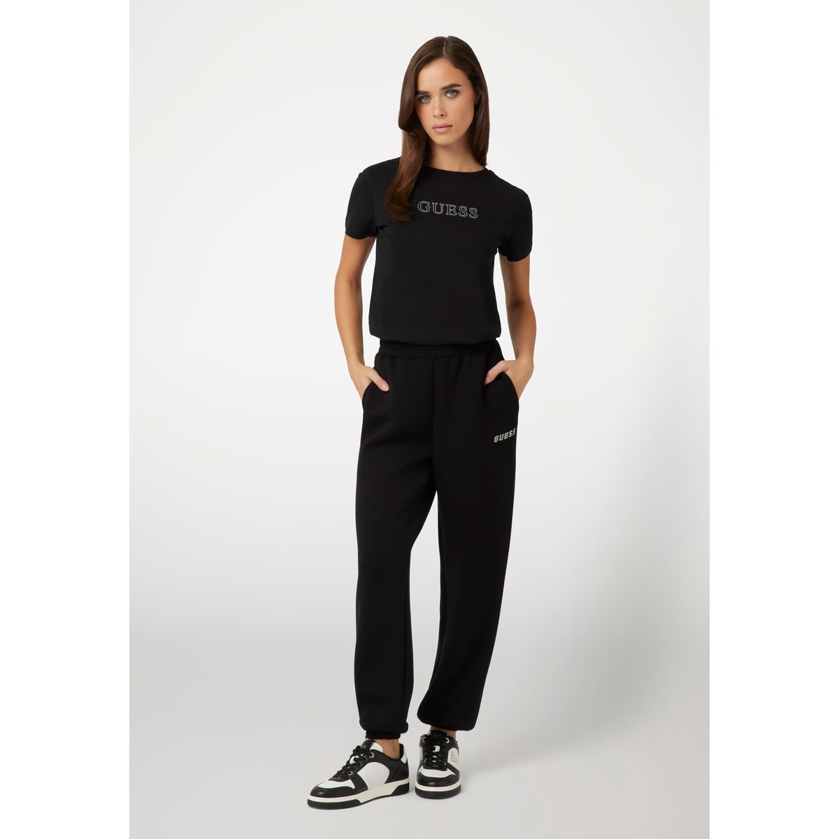 T-Shirt Logo Strass noir, GUESS