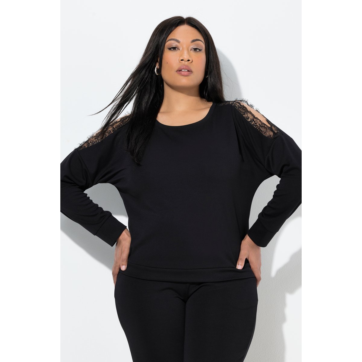 Sweat-shirt col rond et manches longues noir, ULLA POPKEN