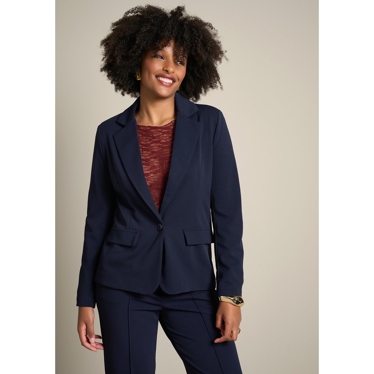Blazer à coupe classique bleu marine, LOLALIZA