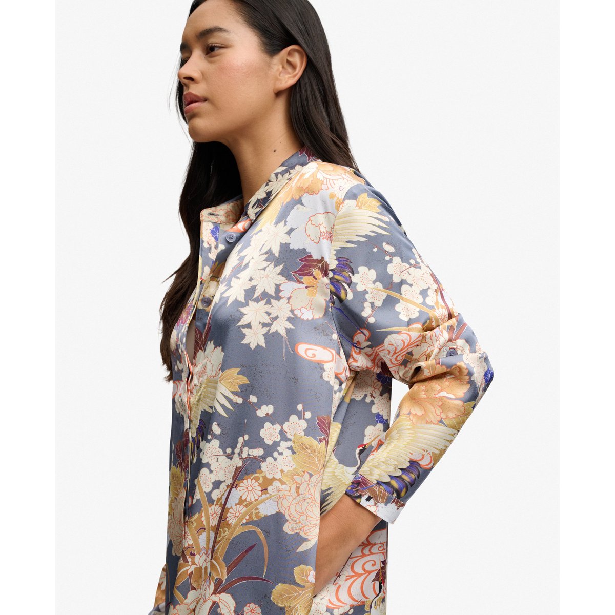Robe Chemise Maxi Florale Satin coupe oversize daisenoki multifloral, SUPERDRY