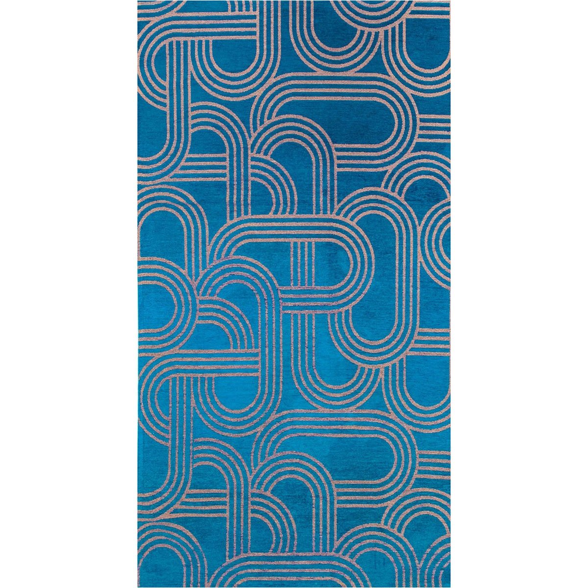 Tapis intérieur extérieur, DISCO bleu pétrole à lignes beige rosé, RECOLLECTION