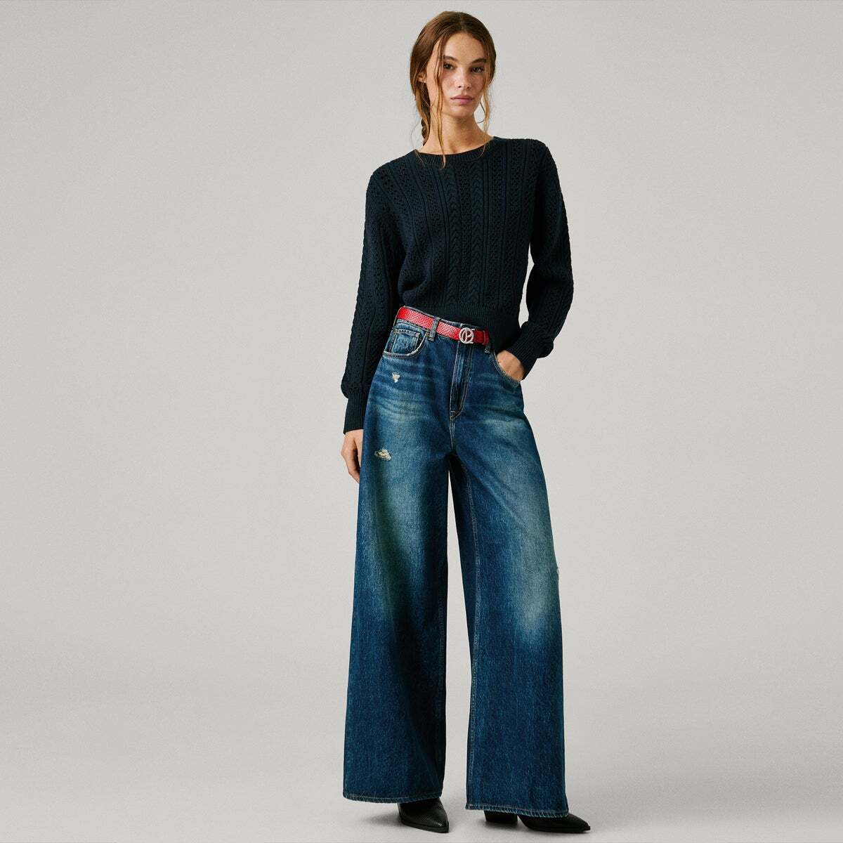 Jaimy - Jean Coupe Large, Taille Haute vintage usé moyen teinté, PEPE JEANS