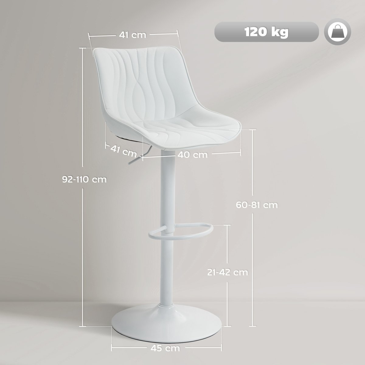 Tabouret de bar Polyuréthane Blanc blanc, HOMCOM