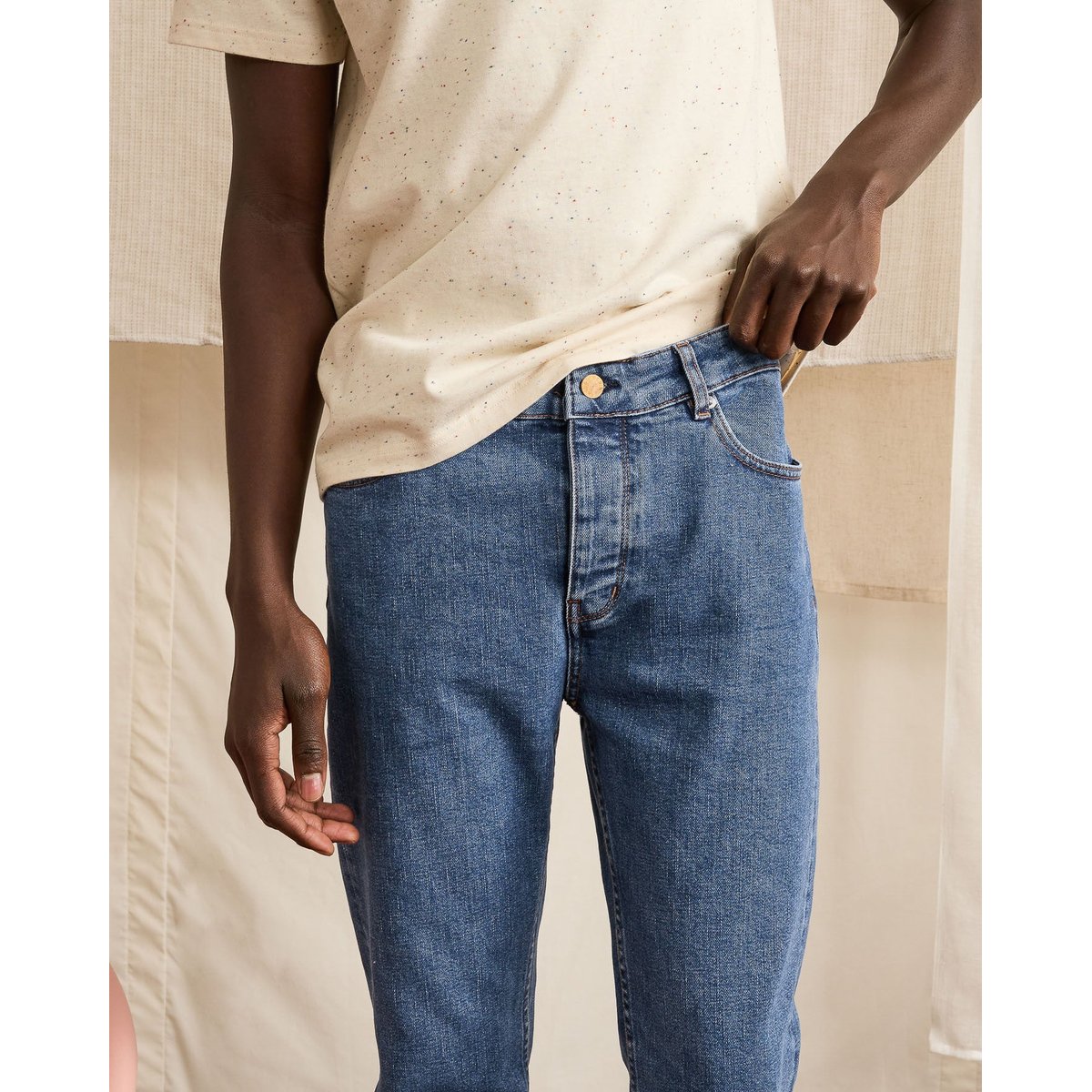 Jean coupe slim coton DENIM SLIM bleu clair, FAGUO