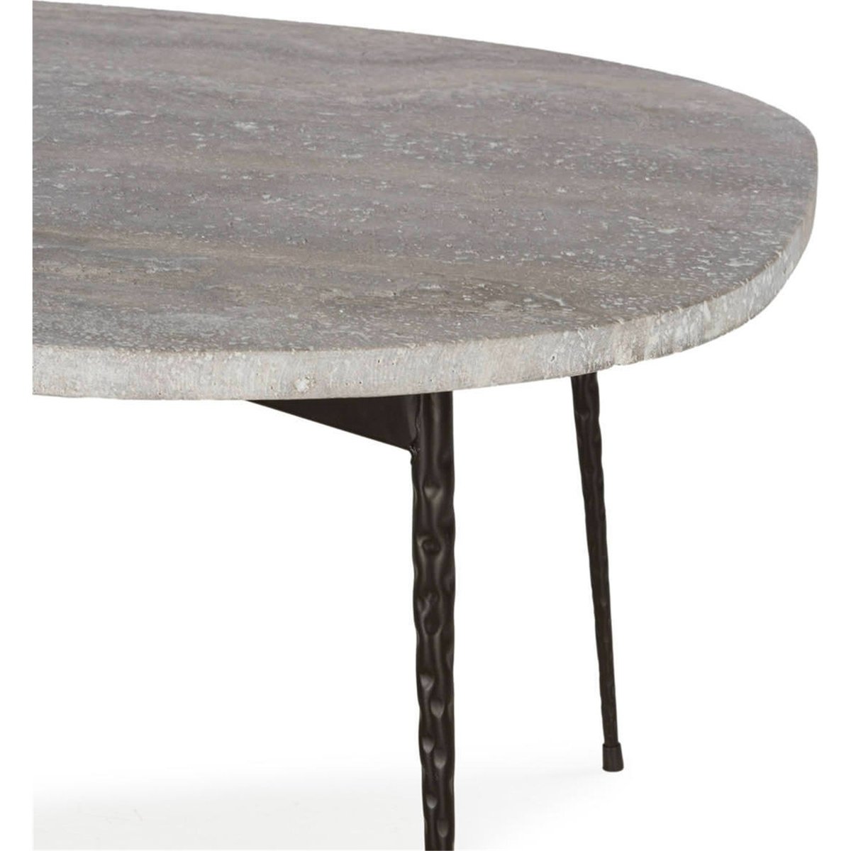 Table basse marbre travertin et métal gris et noir mat, RECOLLECTION