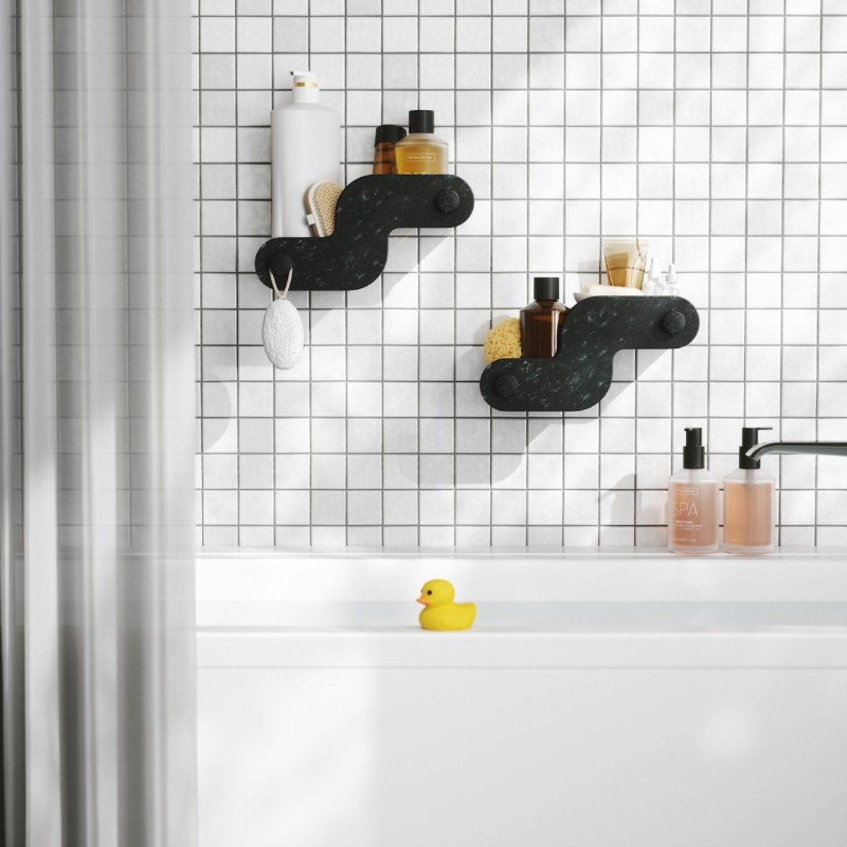 Etagère de douche design ventouse NAMI set de 2 noir, UMBRA