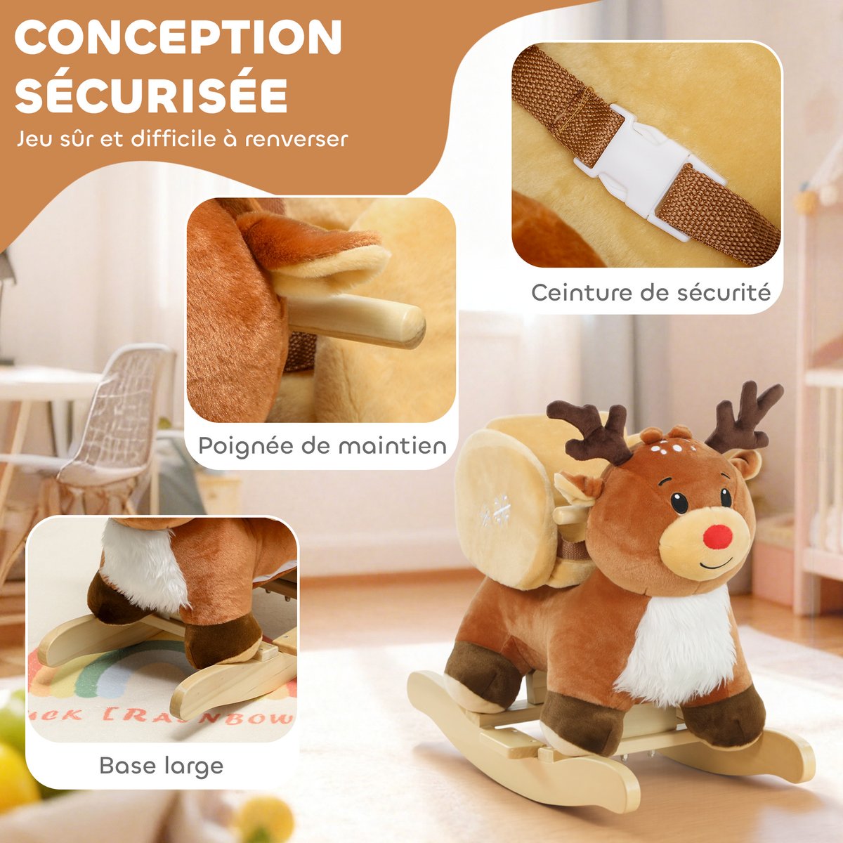 Cheval à bascule pour enfants Polyester marron, AIYAPLAY
