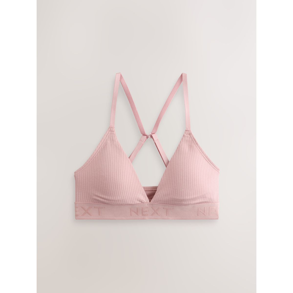 Brassière côtelée en coton à logo, lot de 3 rose/lilas/crème, NEXT