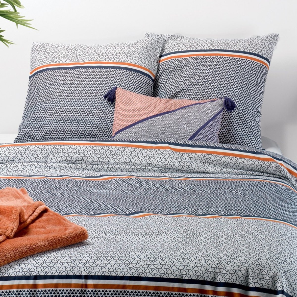 Housse de couette 260x240 Tilak + 2 taies coton 57 fils blanc, DECORATIE