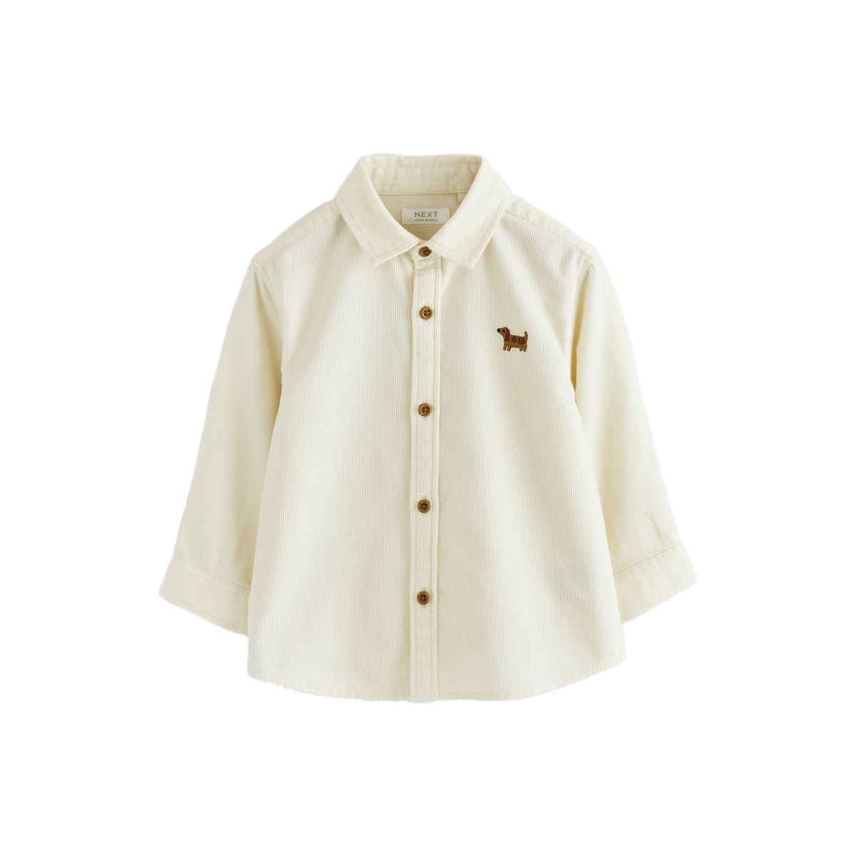 Chemise à manches longues en velours côtelé broderie chien écru, NEXT
