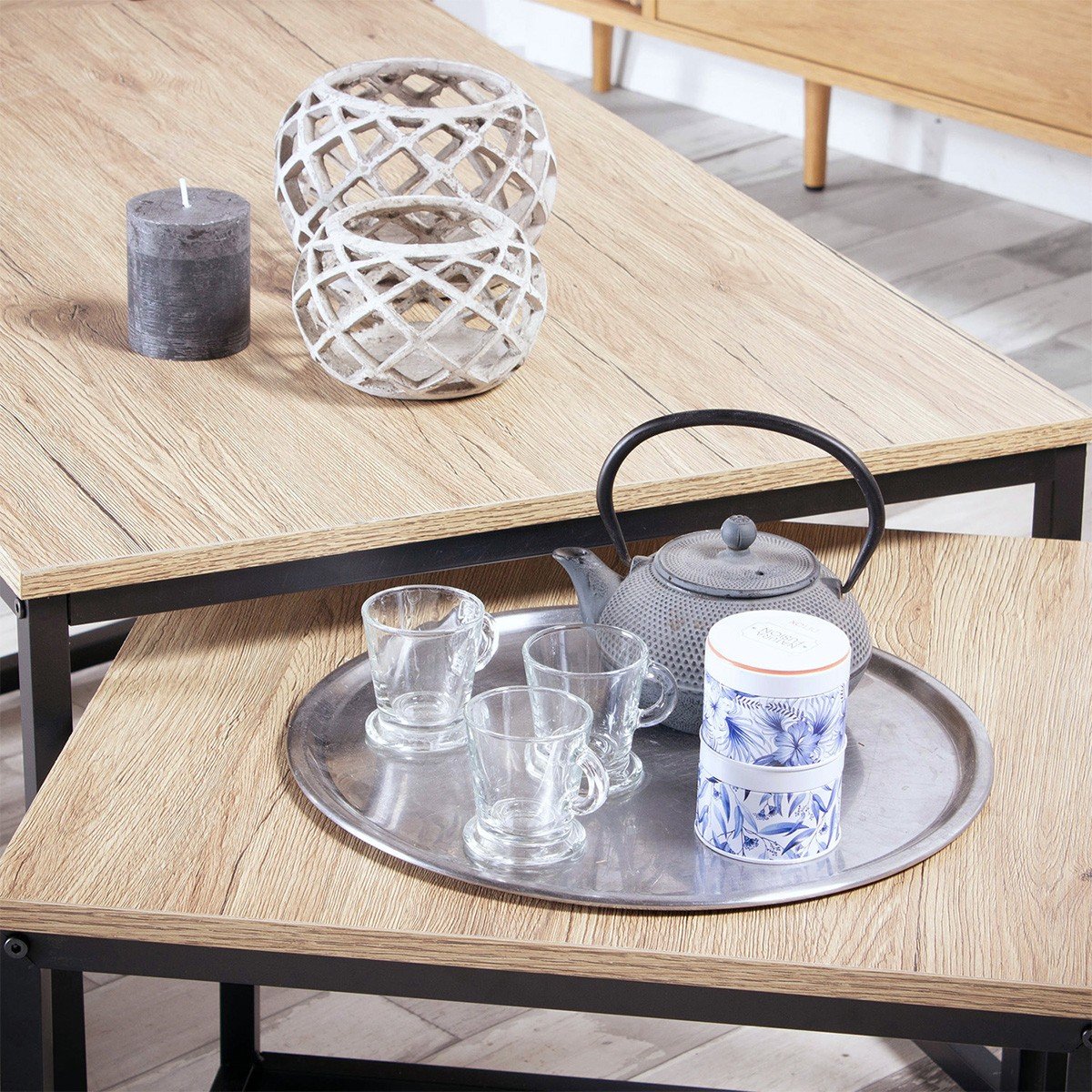 Set de 3 Tables Basses Gigognes Bois MDF et Métal Noir noir, WADIGA