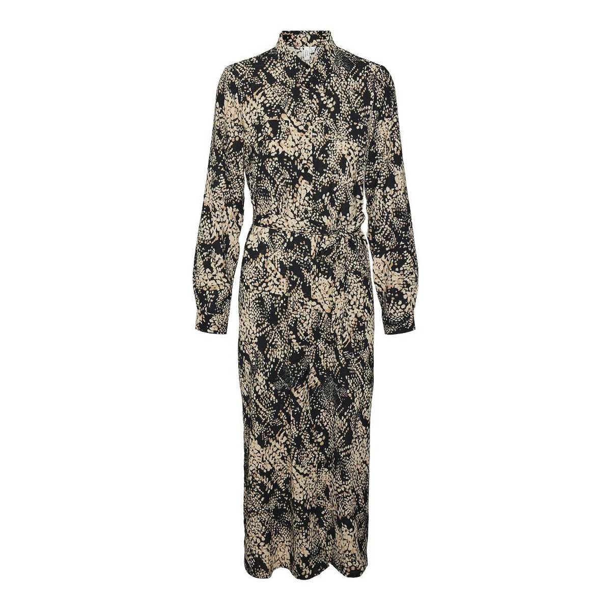 Robe midi imprimée à nouer noir/beige, VERO MODA