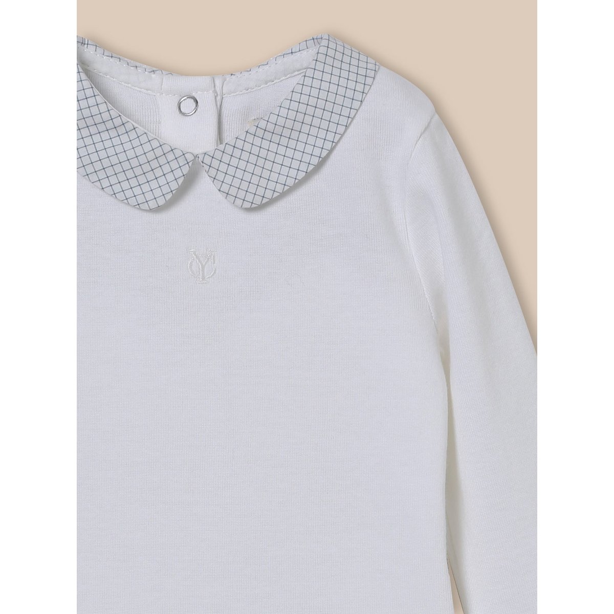 Body col à carreaux - coton biologique tattersall ciel, CYRILLUS